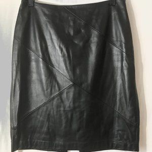 Valerie Stevens, Leather skirt, lined with back kick slit, black, size 6